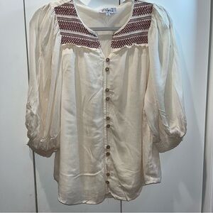 Polagram Flowy Cream Blouse with Brown Accents